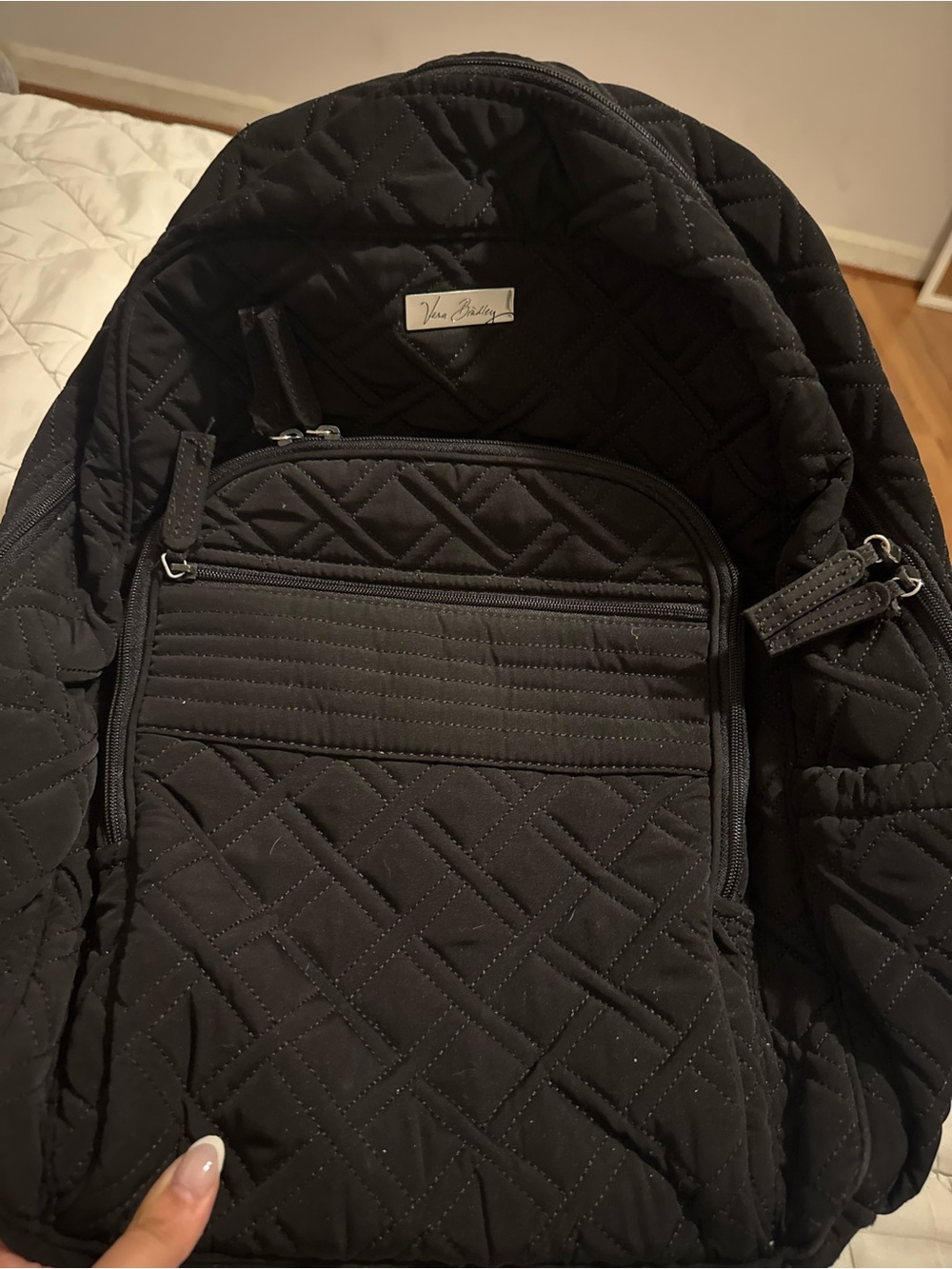 Vera Bradley Black Quilted Backpack with Front Zip Pocket